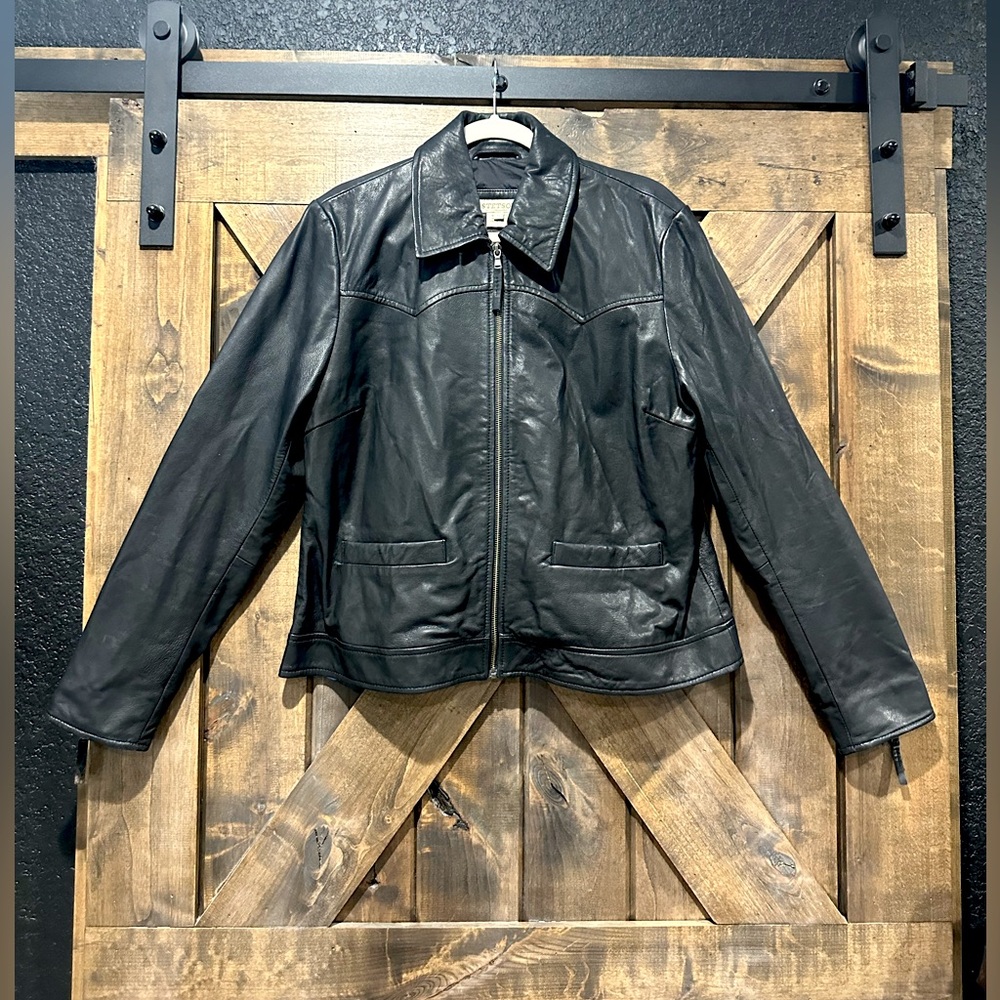 EUC Black Stetson Genuine Leather Western Yoke Jacket